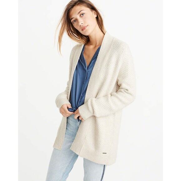 Abercrombie & Fitch Women’s Cozy Texture Knit Open Shawl Cardigan Cream Medium - Picture 1 of 11